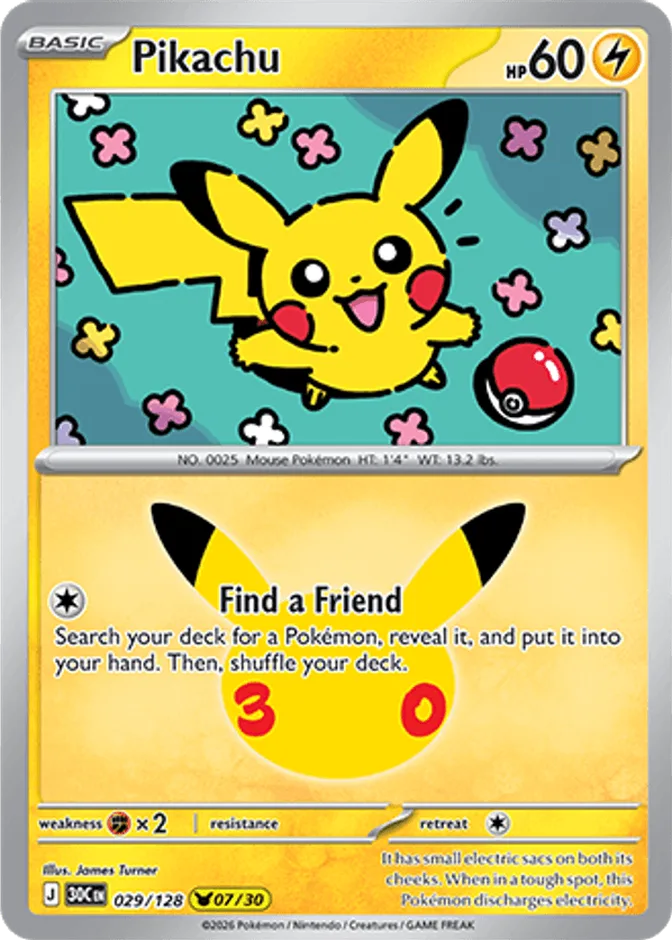 Pikachu 029/128 (영문판) 카드 앞면 (웹 이미지)