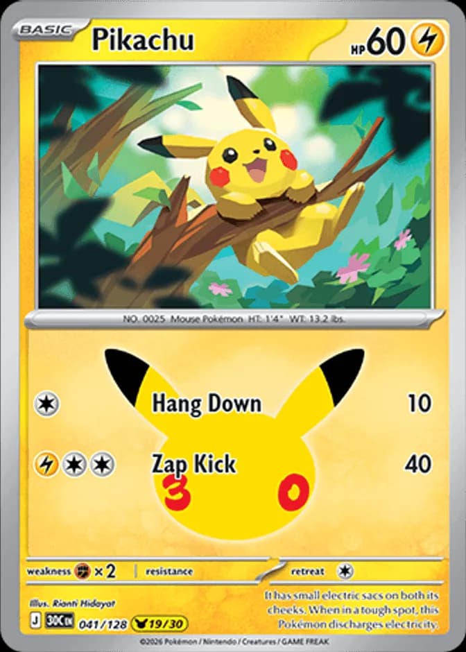 Pikachu 041/128 (영문판) 카드 앞면 (웹 이미지)