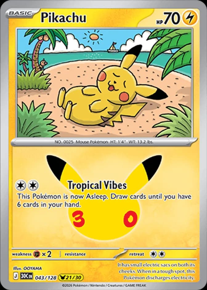 Pikachu 043/128 (영문판) 카드 앞면 (웹 이미지)