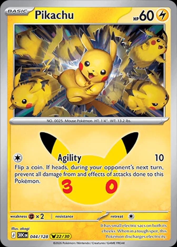 Pikachu 044/128 (영문판) 카드 앞면 (웹 이미지)
