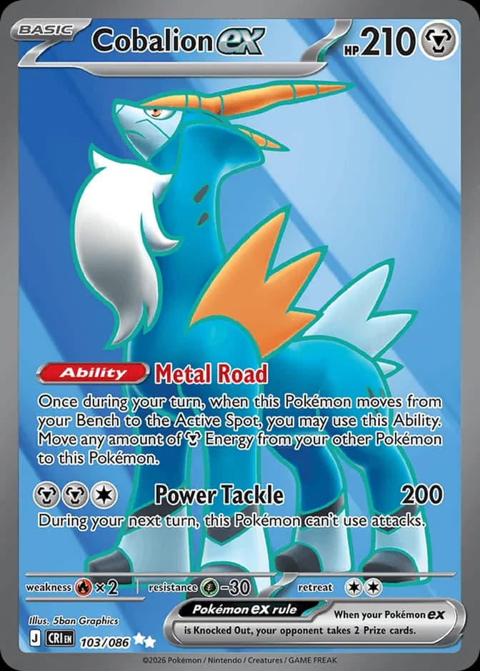 Pokémon TCG Cobalion ex CRI 103/086 Ultra Rare (EN) 카드 앞면 (웹 이미지)