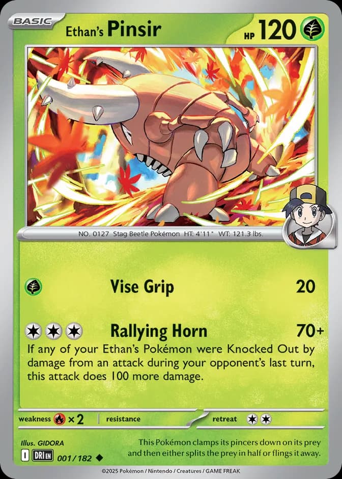 Pokémon TCG Ethan's Pinsir DRI 001/182 U (EN) 카드 앞면 (웹 이미지)