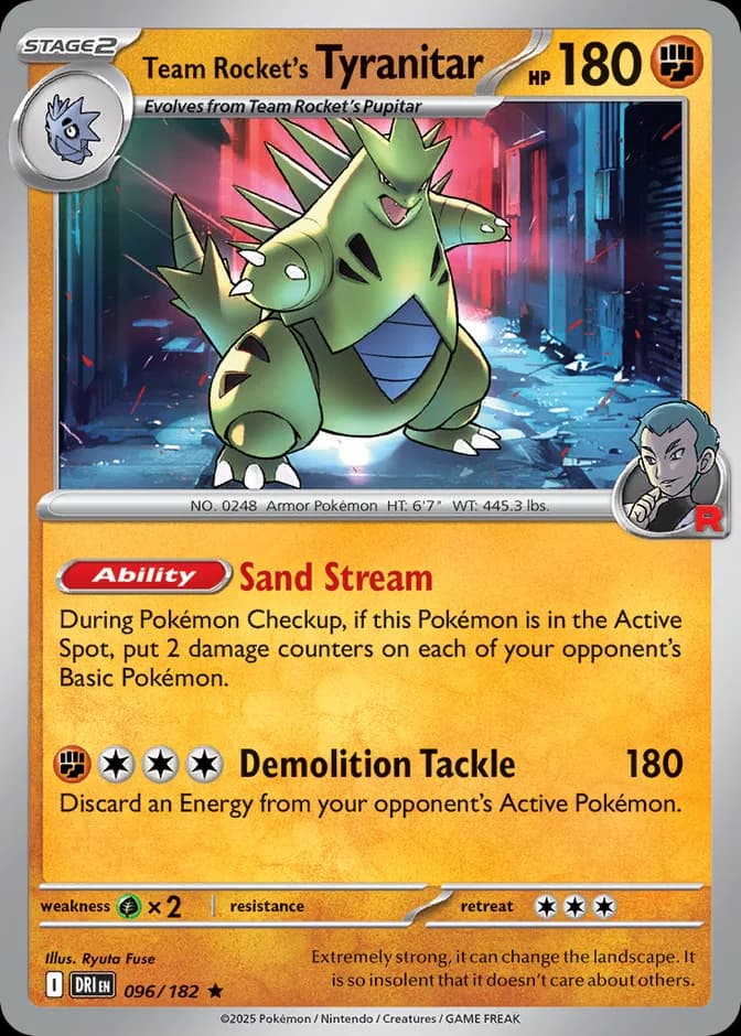 Pokémon TCG Team Rocket's Tyranitar DRI 096/182 (EN) 카드 앞면 (웹 이미지)