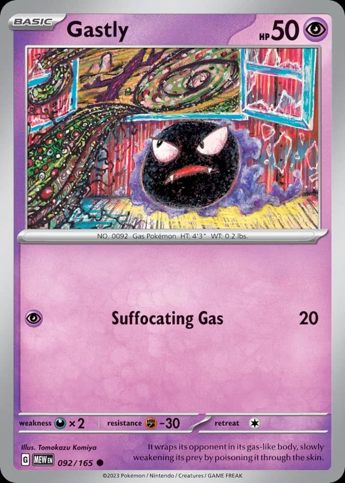 Pokémon TCG Gastly MEW 092/165 C (EN) 카드 앞면 (웹 이미지)